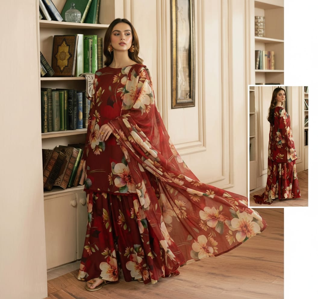 Floral Maroon Long Dress