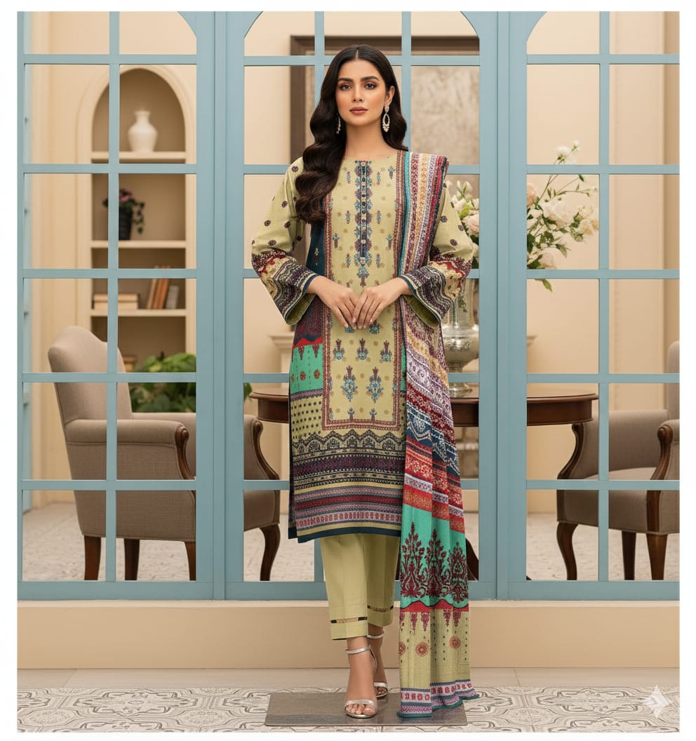 Bin Saeed Embroidered Lawn 3-Piece Suit