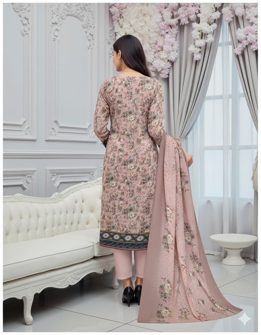 Blush Pink Floral Lawn Suit