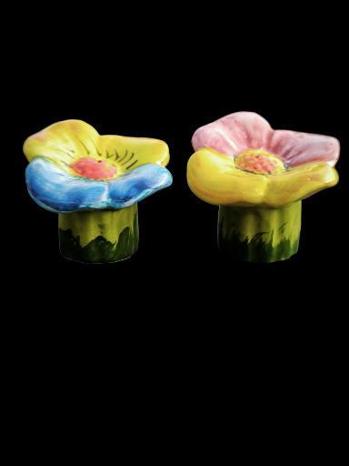 Sale e pepe in ceramica a forma di fiore - Flower-shaped ceramic salt and pepper shakers