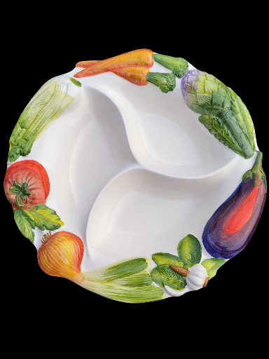 Piatto per antipasti decorato a mano con verdure - Hand-decorated antipasto platter with vegetables