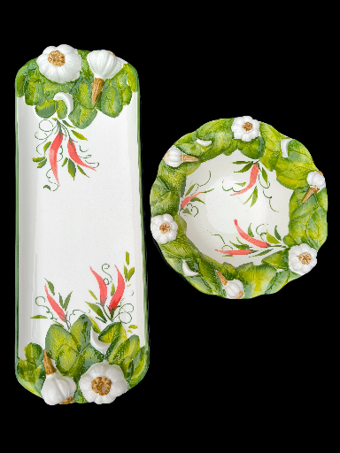 Ciotolina da insalata decoro aglio e peperoncino - Vegetable-Themed Ceramic Bowl