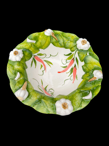 Ciotolina da insalata decoro aglio e peperoncino - Vegetable-Themed Ceramic Bowl