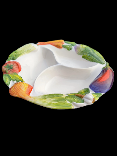 Piatto per antipasti decorato a mano con verdure - Hand-decorated antipasto platter with vegetables