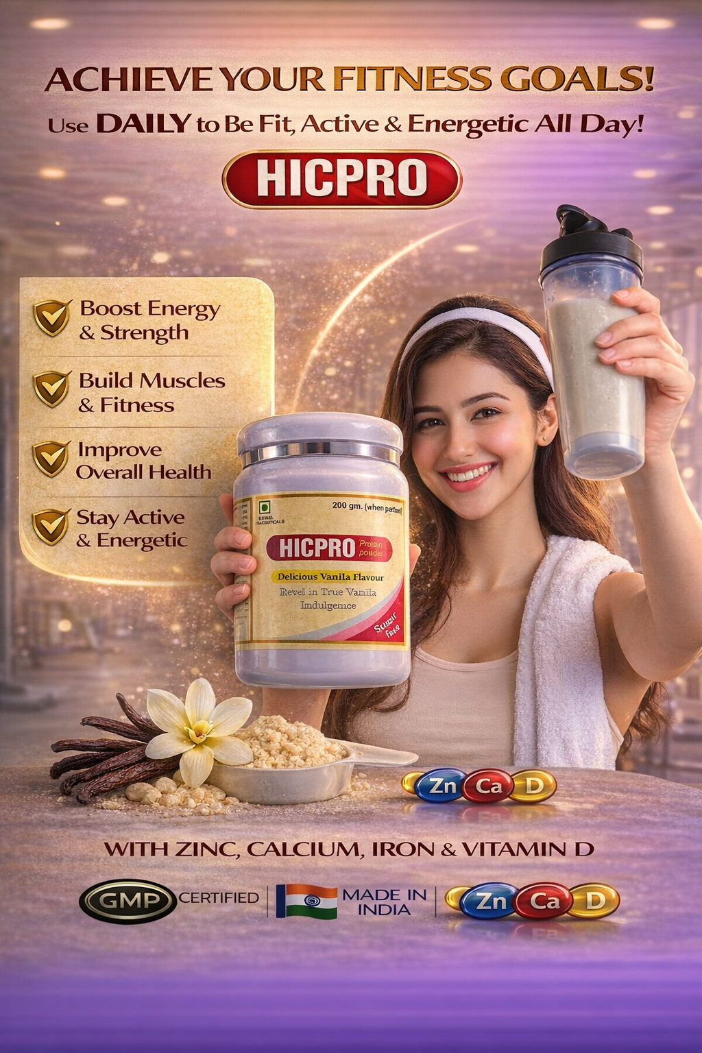 HICPRO Protein Powder – Delicious Vanilla Flavour | Sugar Free | 200 g