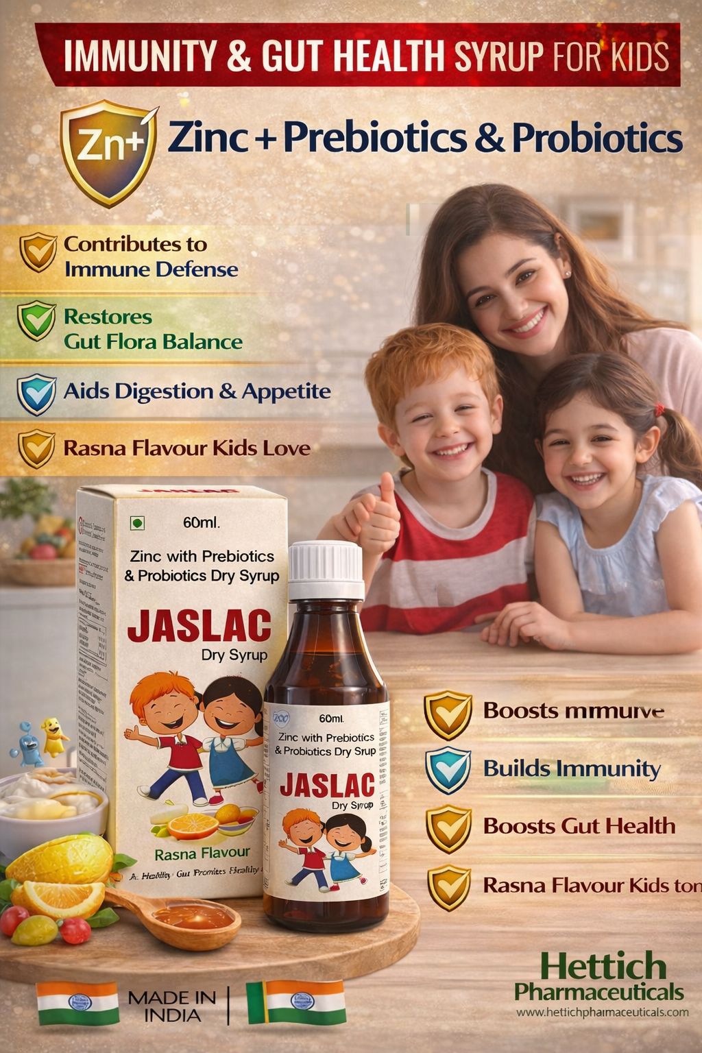 JASLAC Dry Syrup – Zinc with Prebiotics & Probiotics (60 ml)