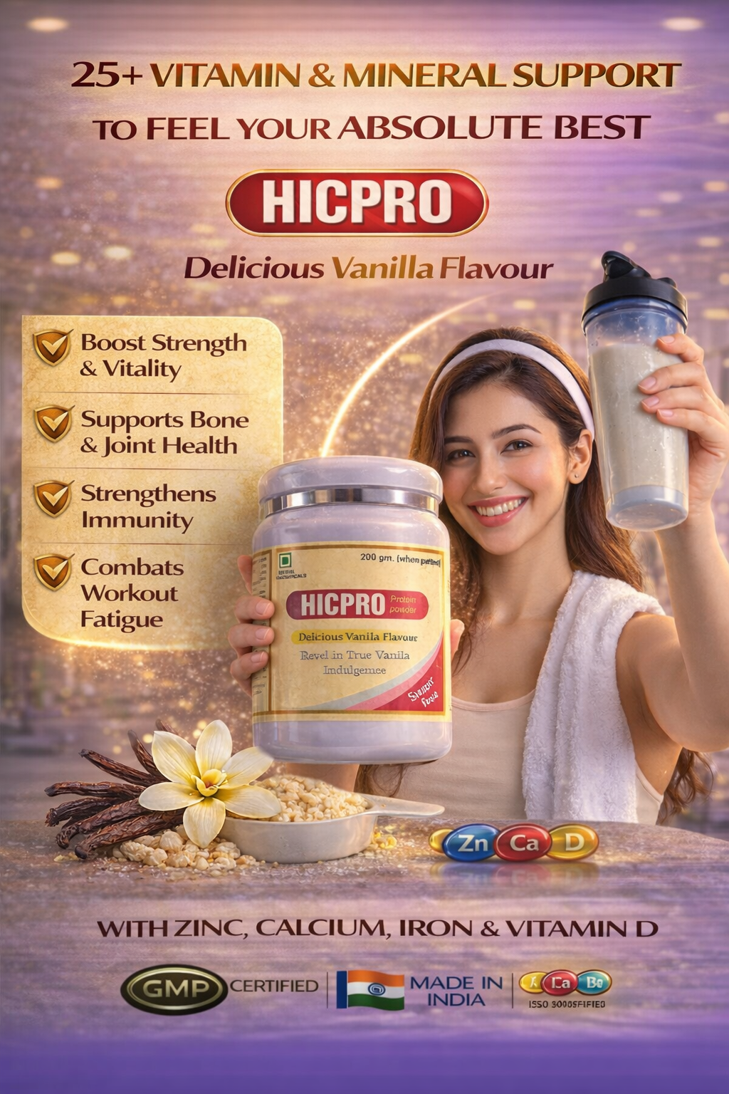 HICPRO Protein Powder – Delicious Vanilla Flavour | Sugar Free | 200 g