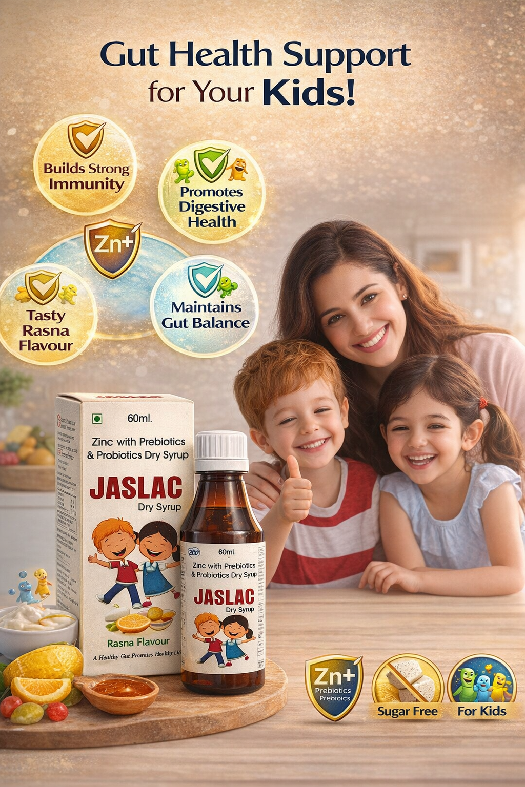 JASLAC Dry Syrup – Zinc with Prebiotics & Probiotics (60 ml)