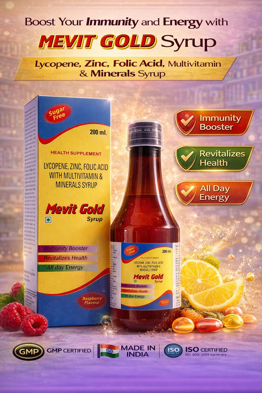 Mevit Gold Syrup – Multivitamin & Multimineral Health Supplement (Sugar Free)