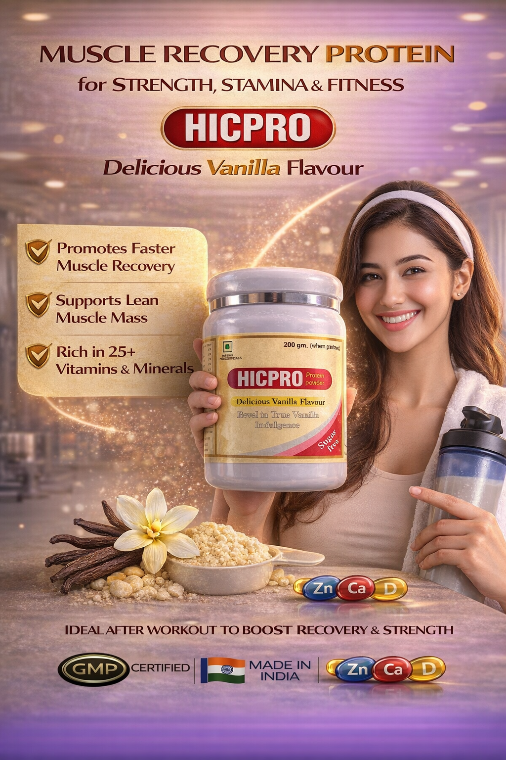 HICPRO Protein Powder – Delicious Vanilla Flavour | Sugar Free | 200 g