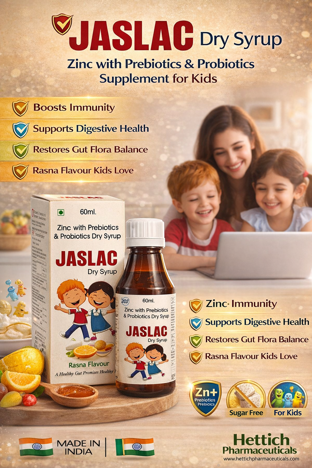 JASLAC Dry Syrup – Zinc with Prebiotics & Probiotics (60 ml)