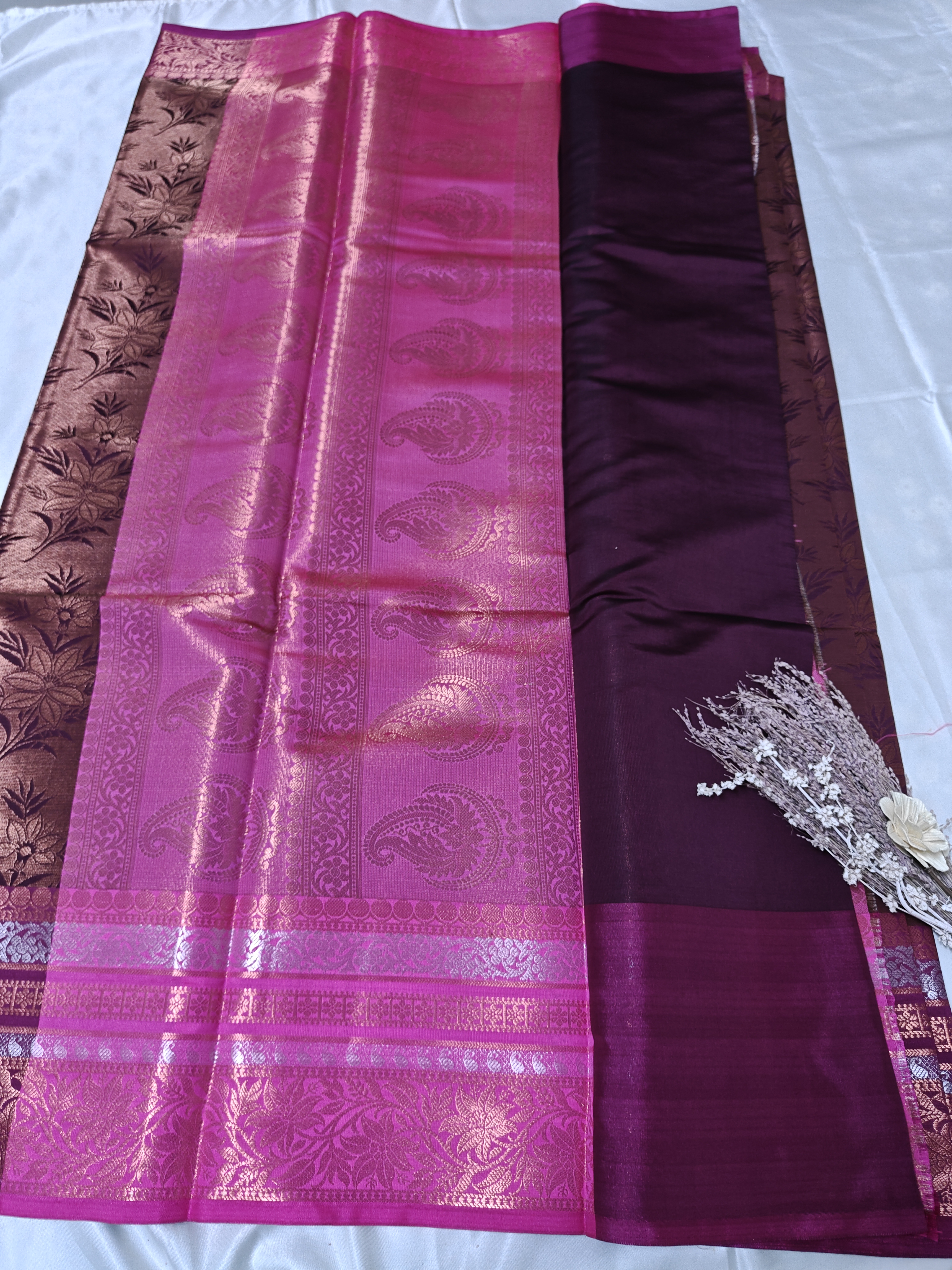 Floral Rose Gold & Copper Banarasi Saree
