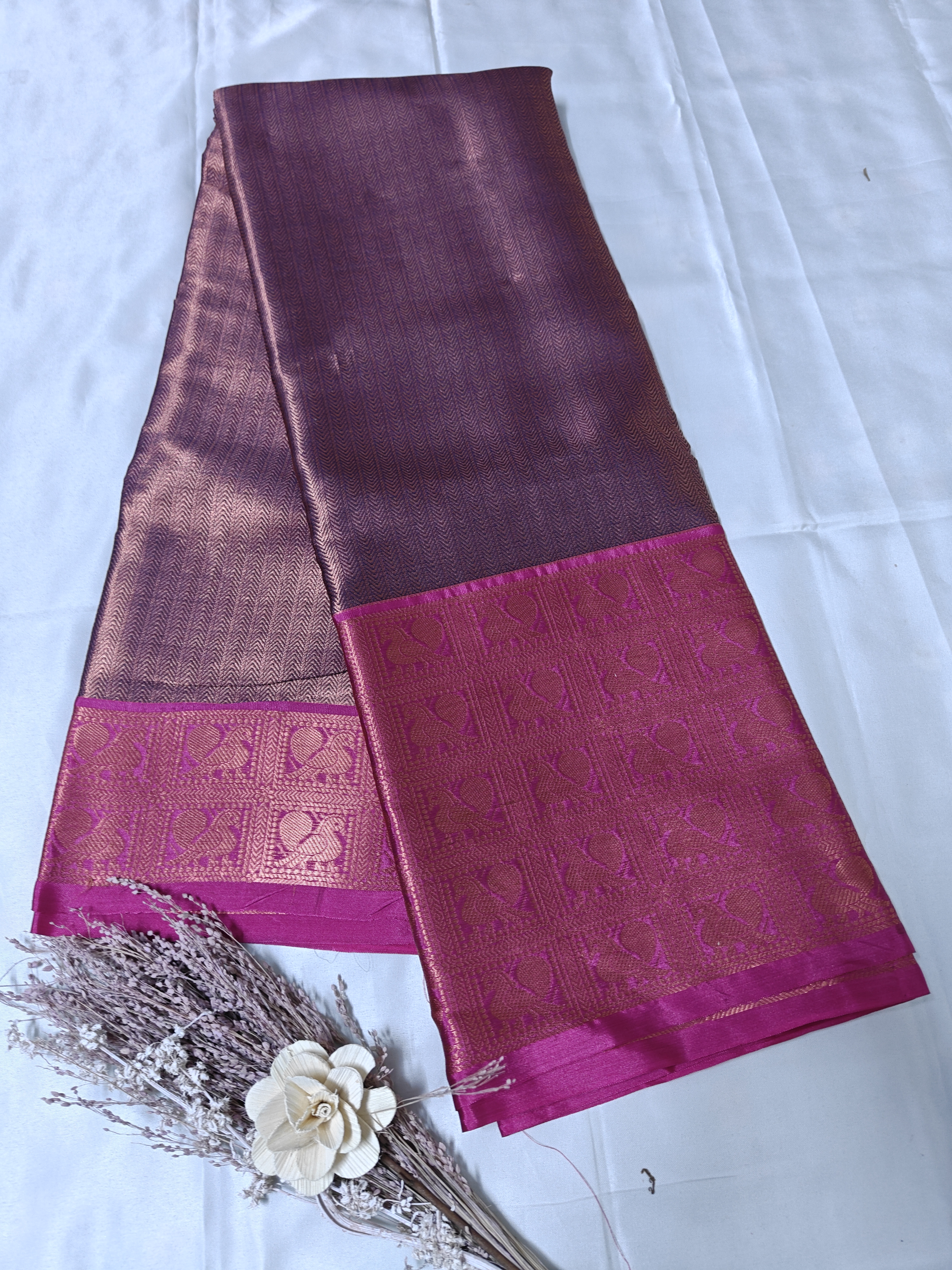 Elegant Semi Silk copper and pink toned Saree