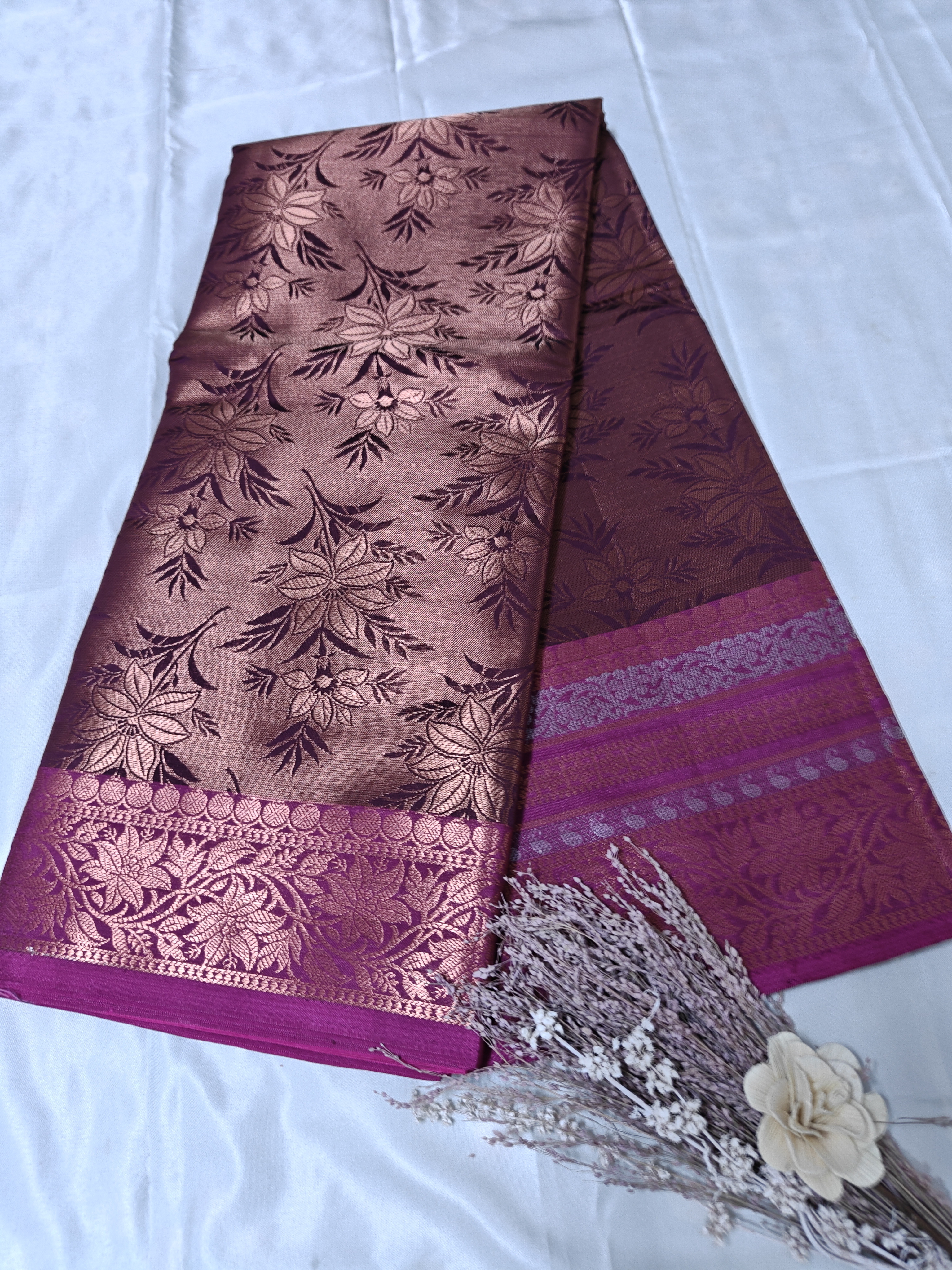 Floral Rose Gold & Copper Banarasi Saree