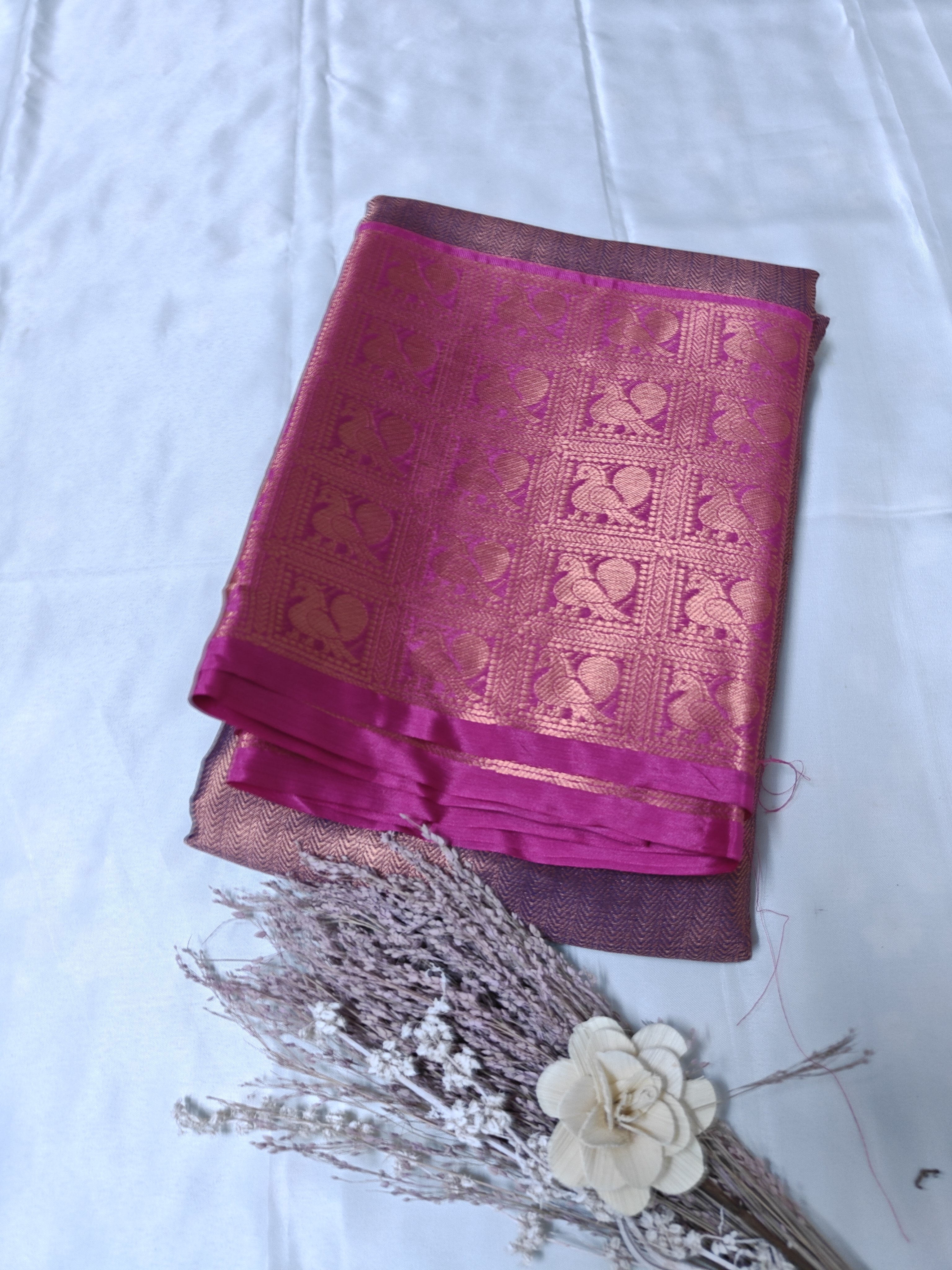 Elegant Semi Silk copper and pink toned Saree