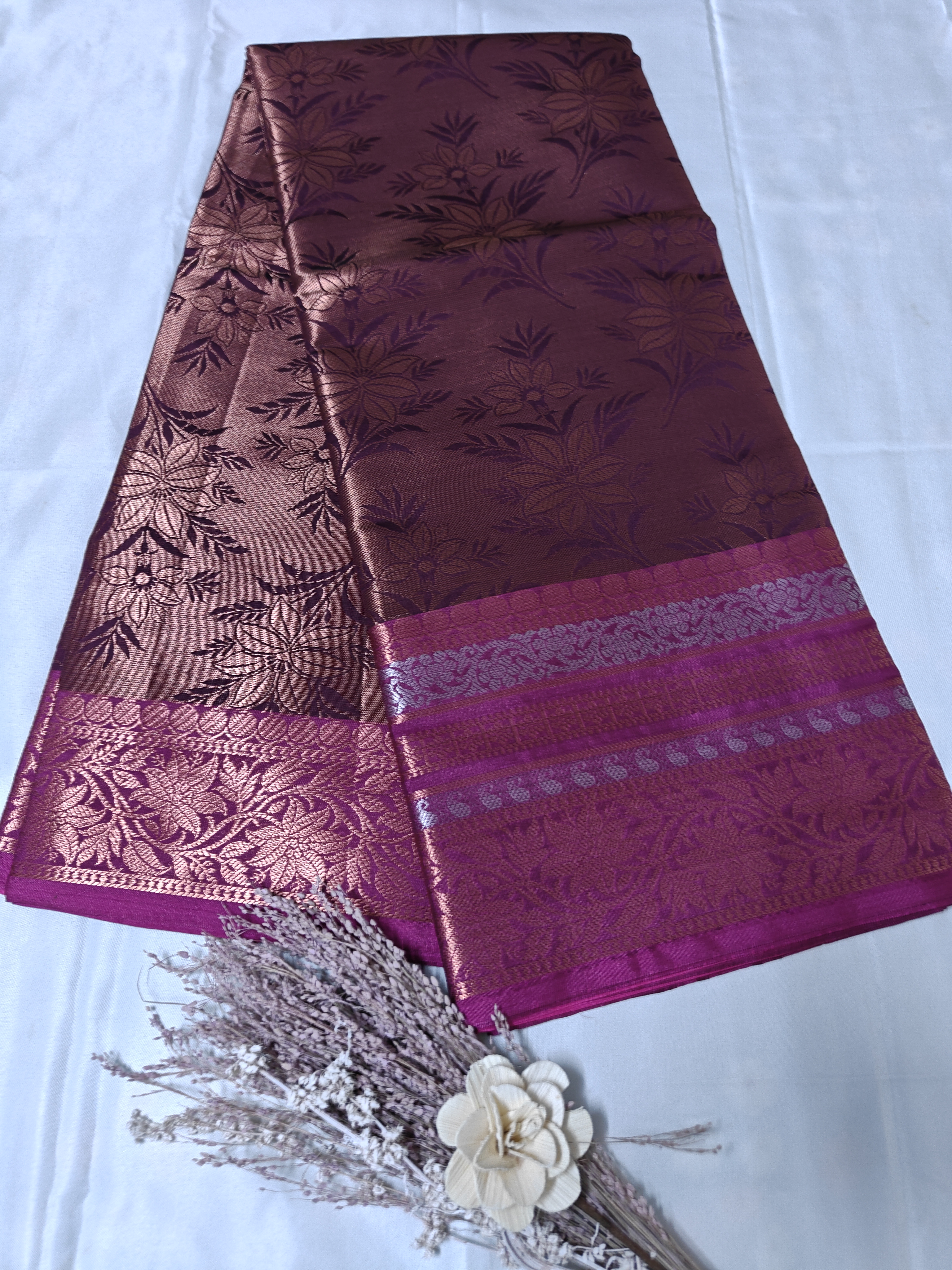 Floral Rose Gold & Copper Banarasi Saree