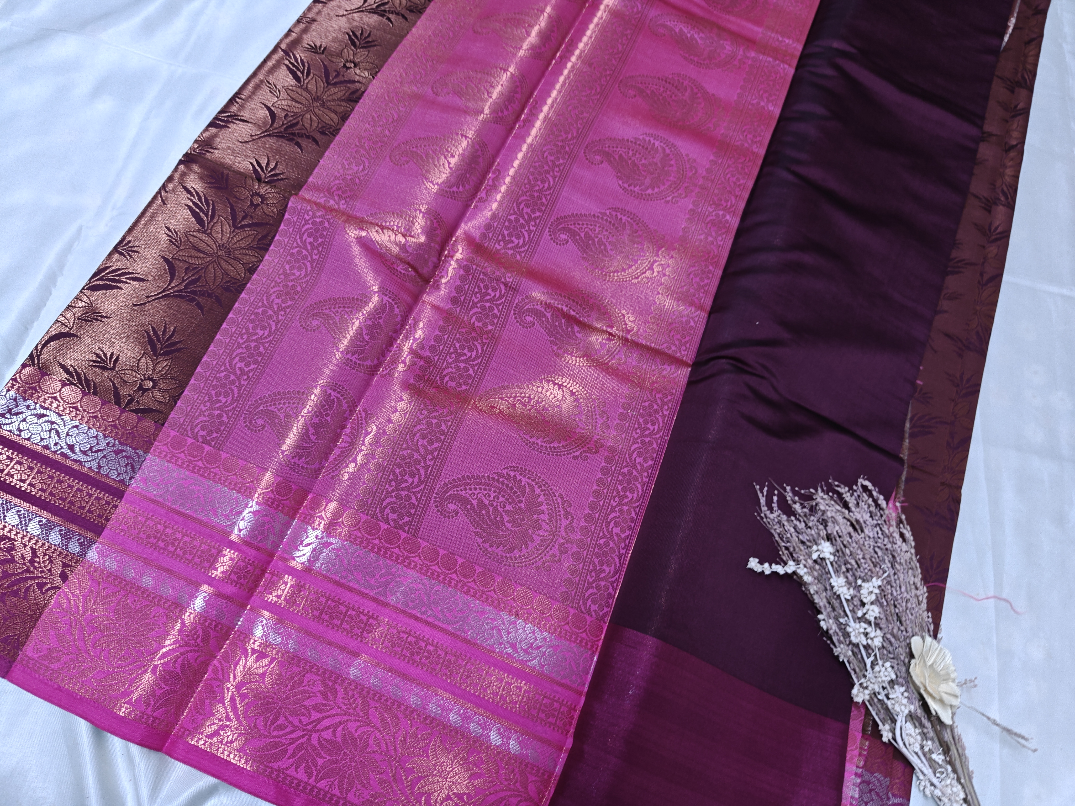 Floral Rose Gold & Copper Banarasi Saree