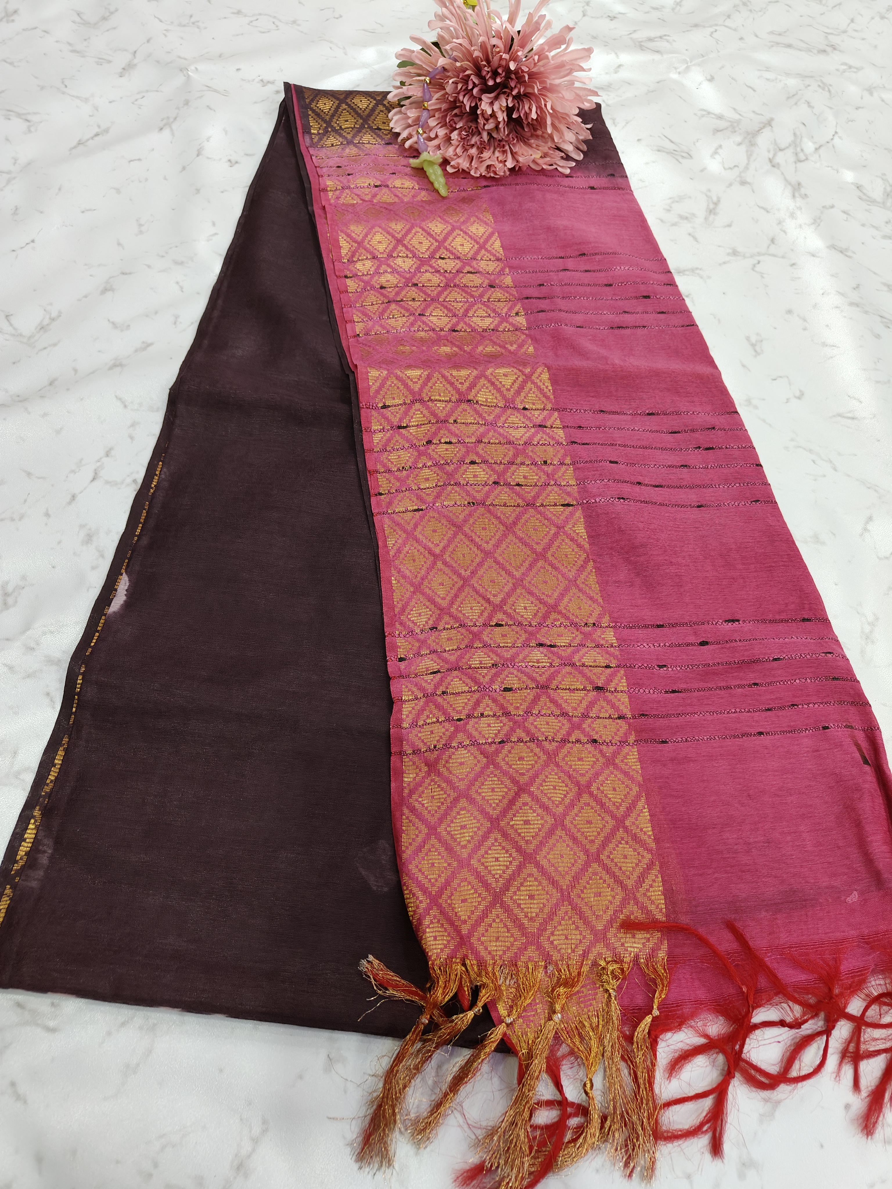 Ethnic Rich Brown Silk Cotton Saree