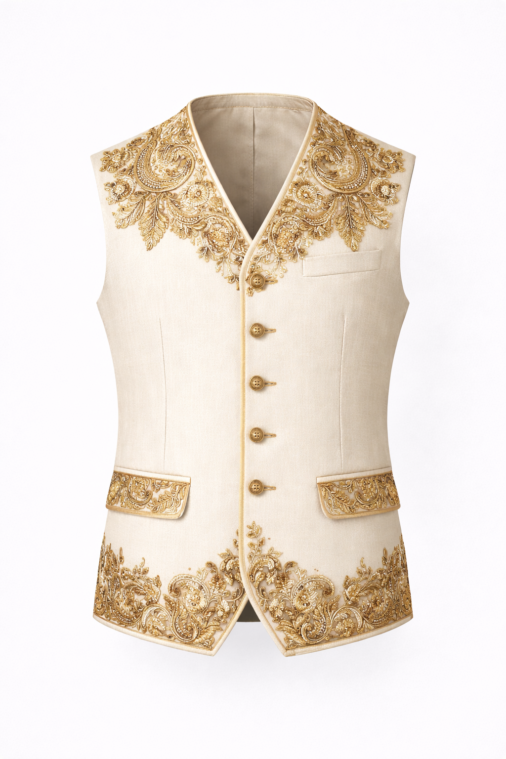 Embroidered Cream Nehru Jacket