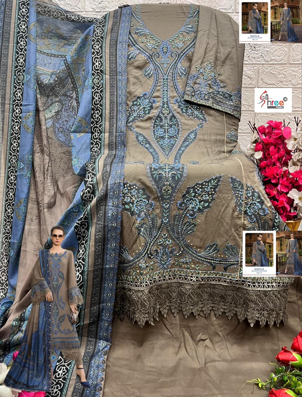 Elegant Blue Embroidered Chiffon Suit