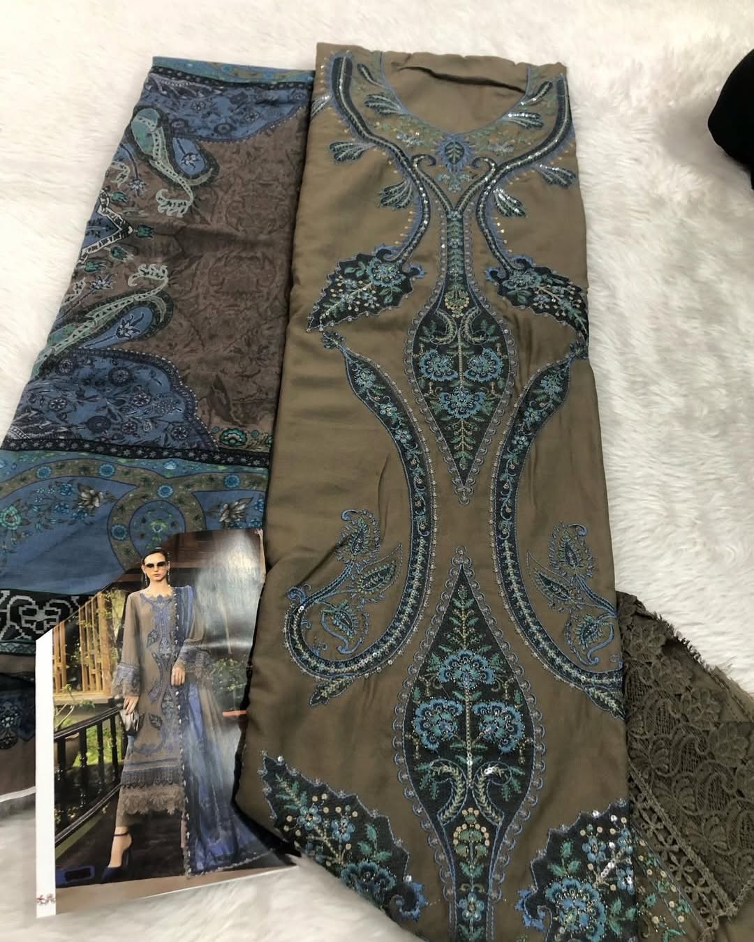 Elegant Blue Embroidered Chiffon Suit