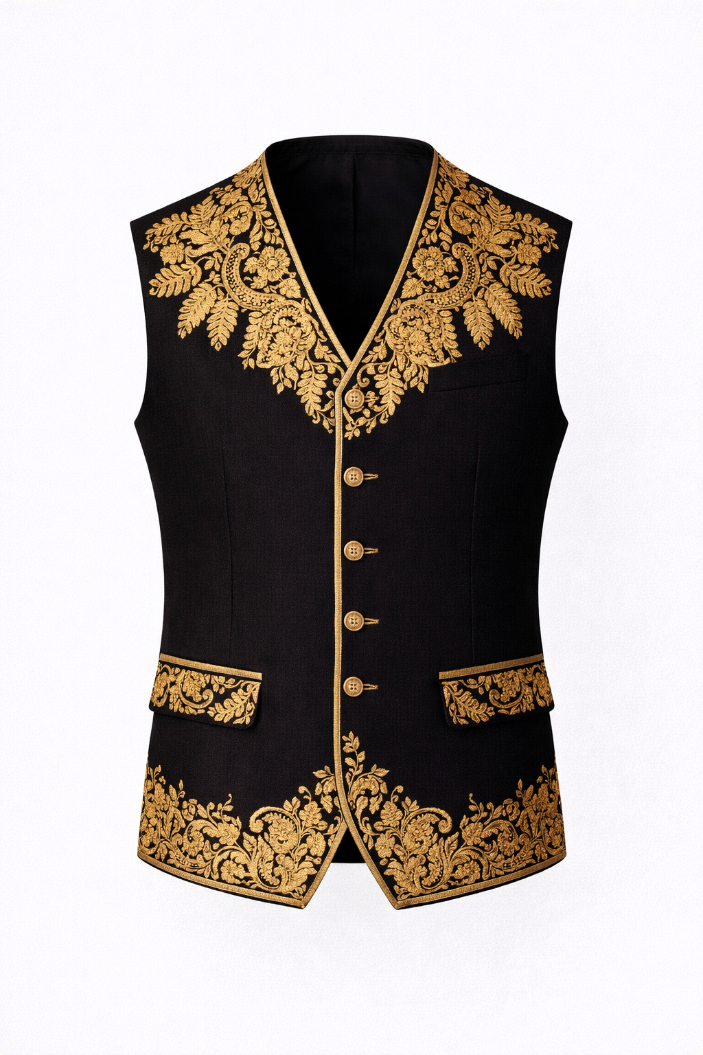 Black & Gold Ethnic Waistcoat