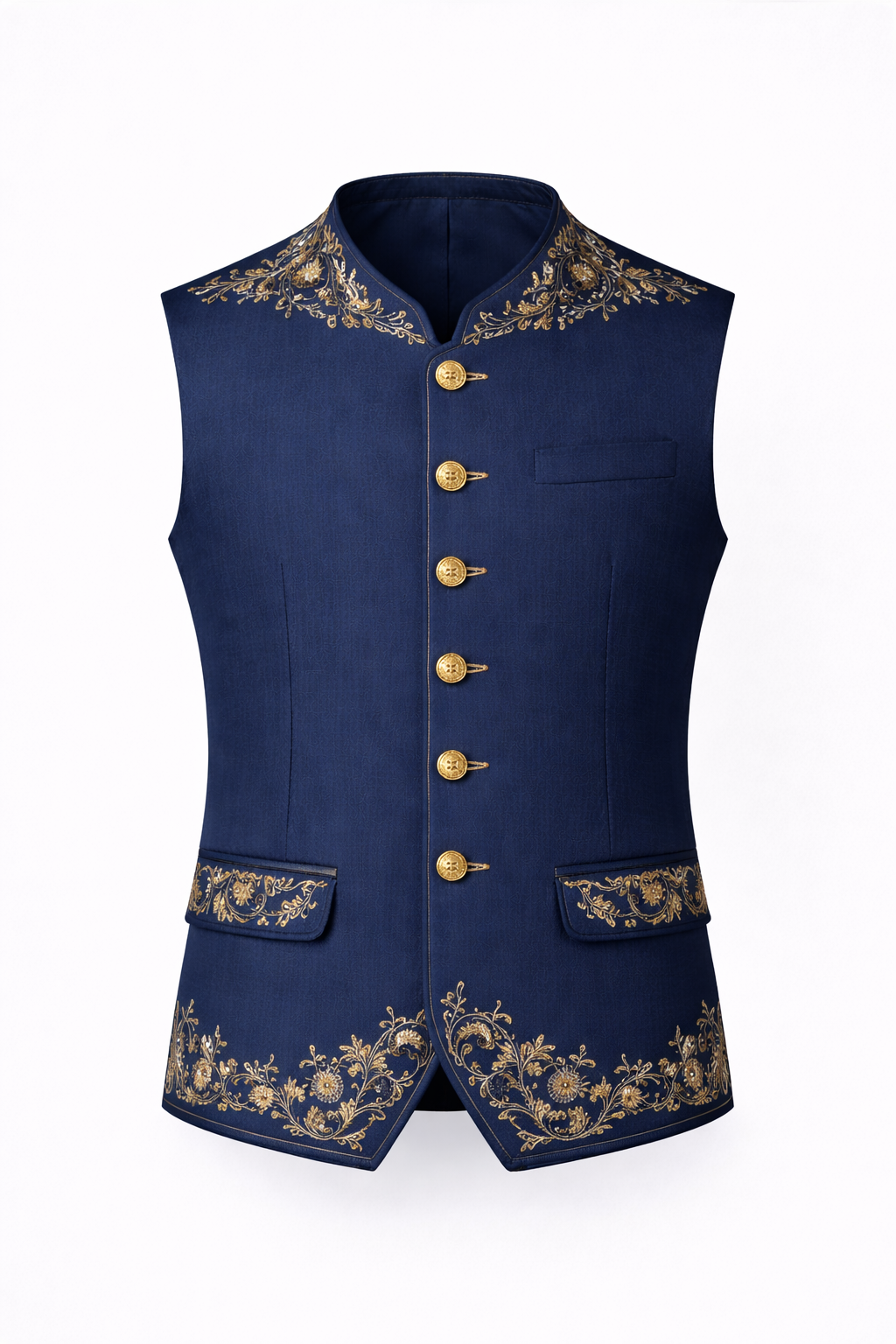 Navy Blue Embroidered Nehru Jacket