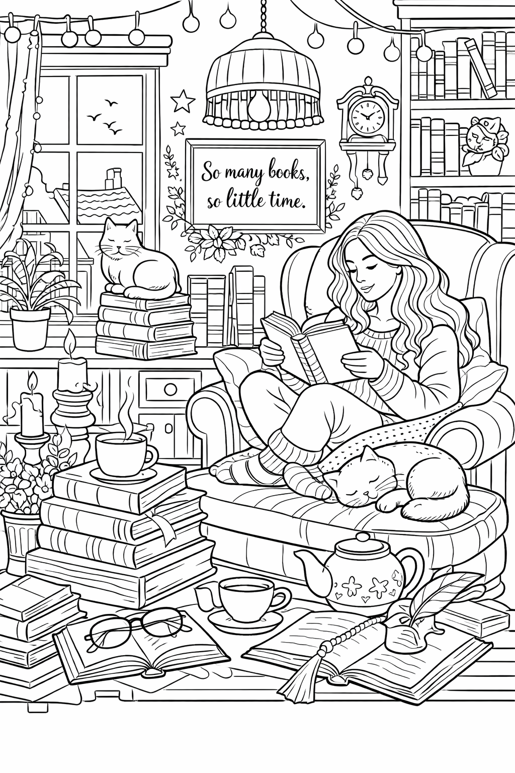 Kleurenpagina 'Gezellige Leeshoek'