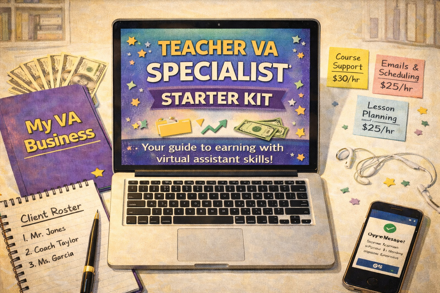  Teacher VA Specialist Starter Kit — Turn Your Teaching Skills Into a Virtual Assistant Business and Earn $25 to $75 Per Hour From Home | Instant Digital Download