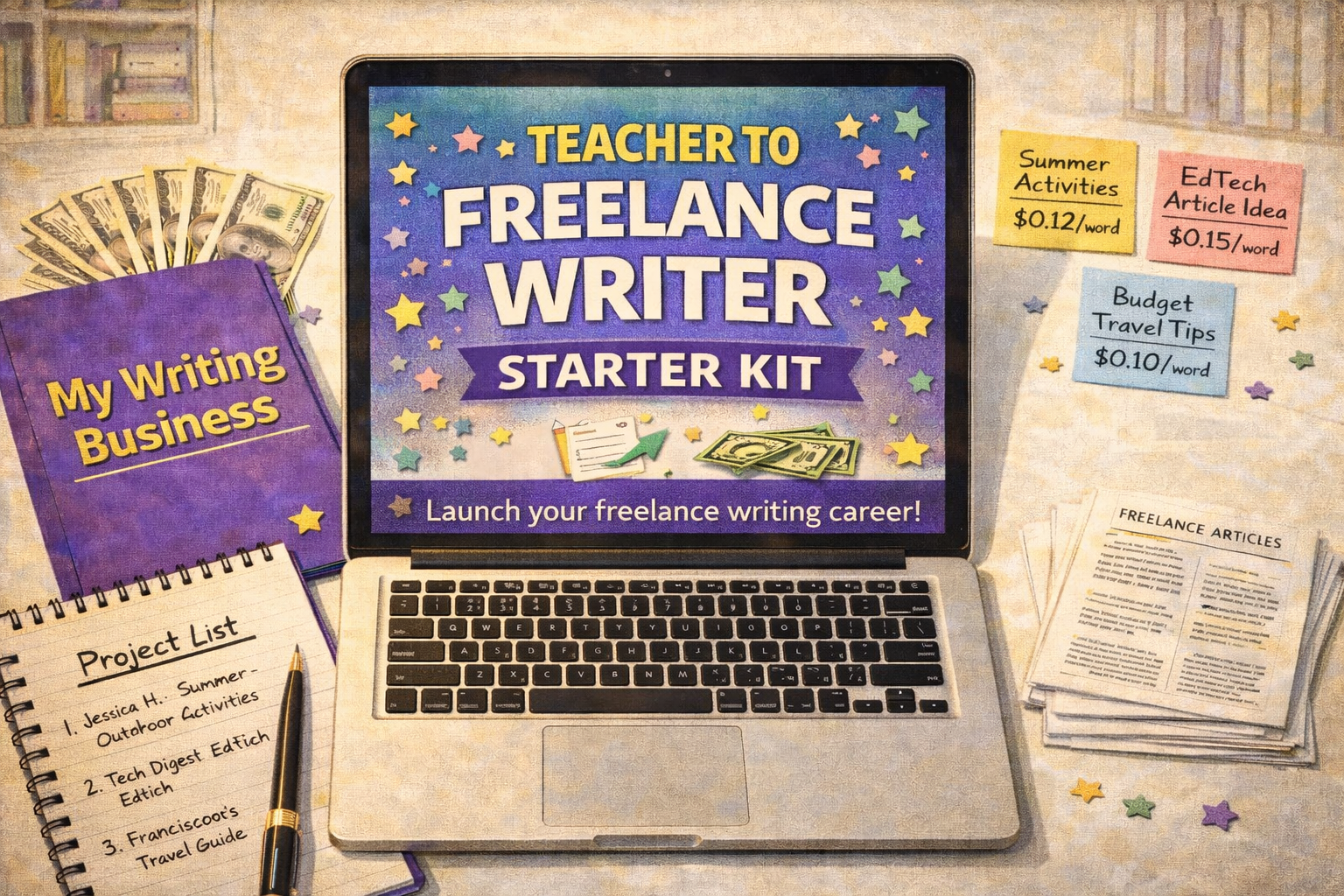Teacher to Freelance Writer Starter Kit — Turn Your Writing Skills Into a Profitable Freelance Business and Earn $50 to $1,000 Per Article | Instant Digital Download