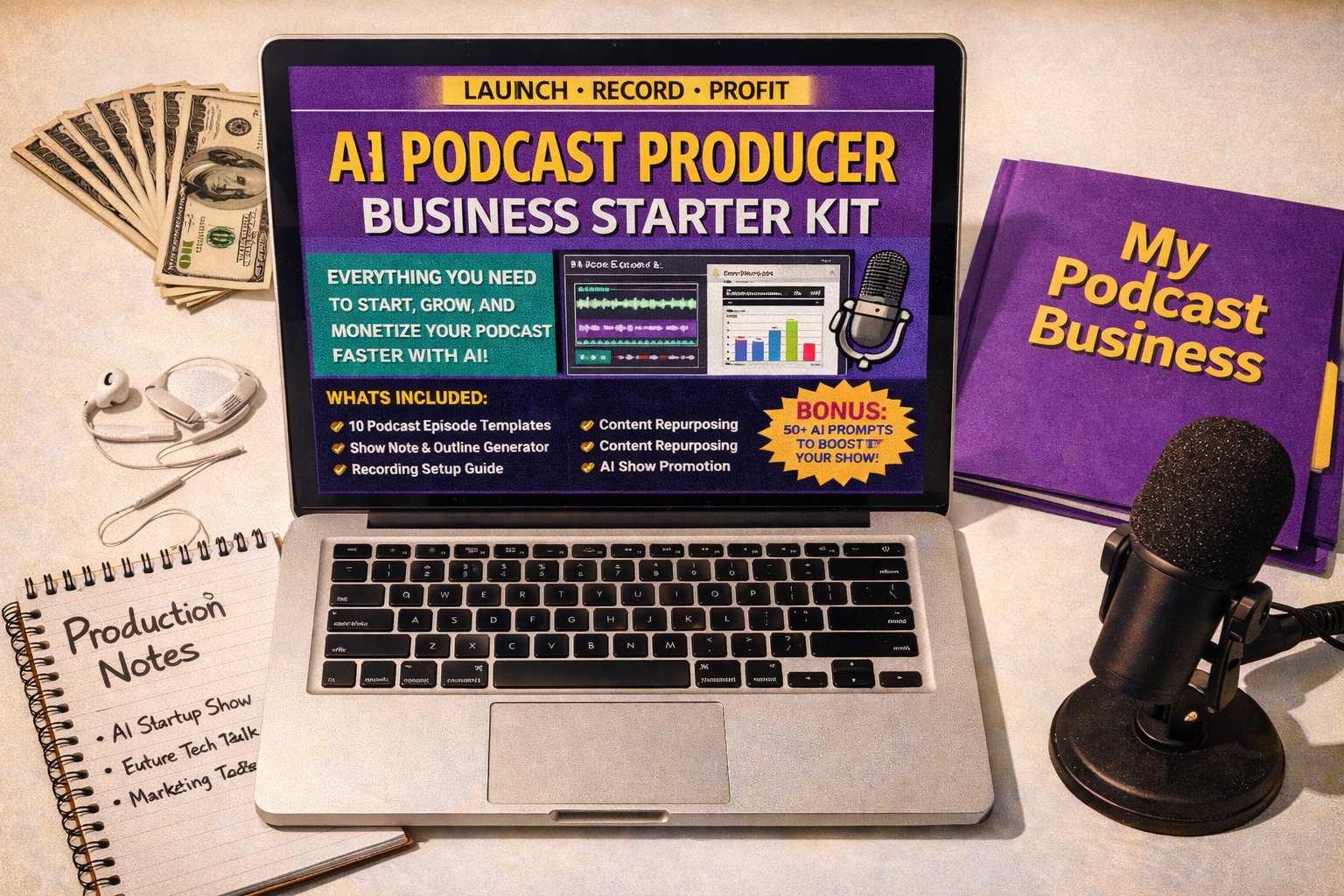 AI Podcast Producer Business Starter Kit — Launch a Podcast Production Service Using AI Tools and Build Recurring Monthly Income | Instant Digital Download