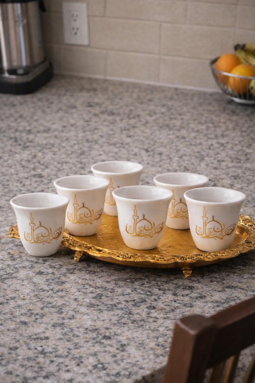 Gold Accent Arabic Coffee Cup Set of 6