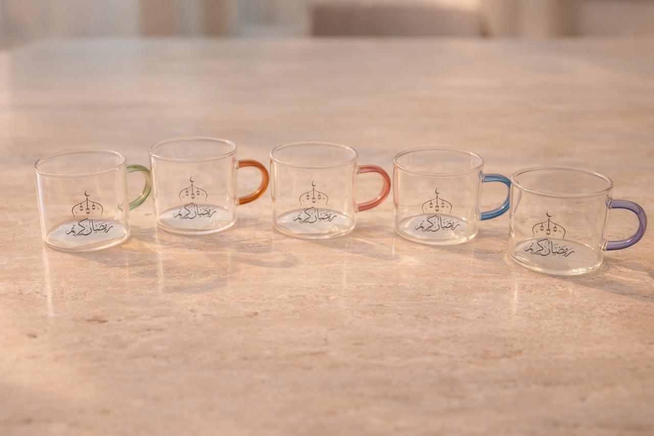 Color Handle Glass Tea Cup Set of 10