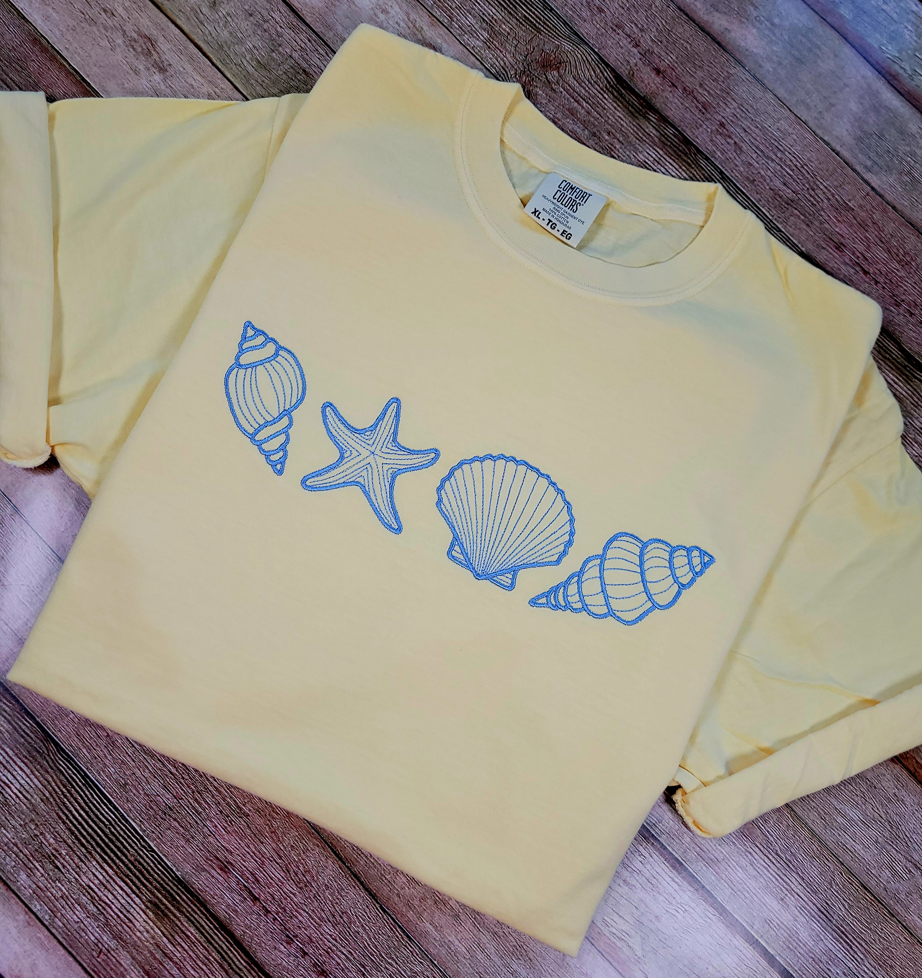 Coastal Seashell Embroidered Comfort Colors T-Shirt