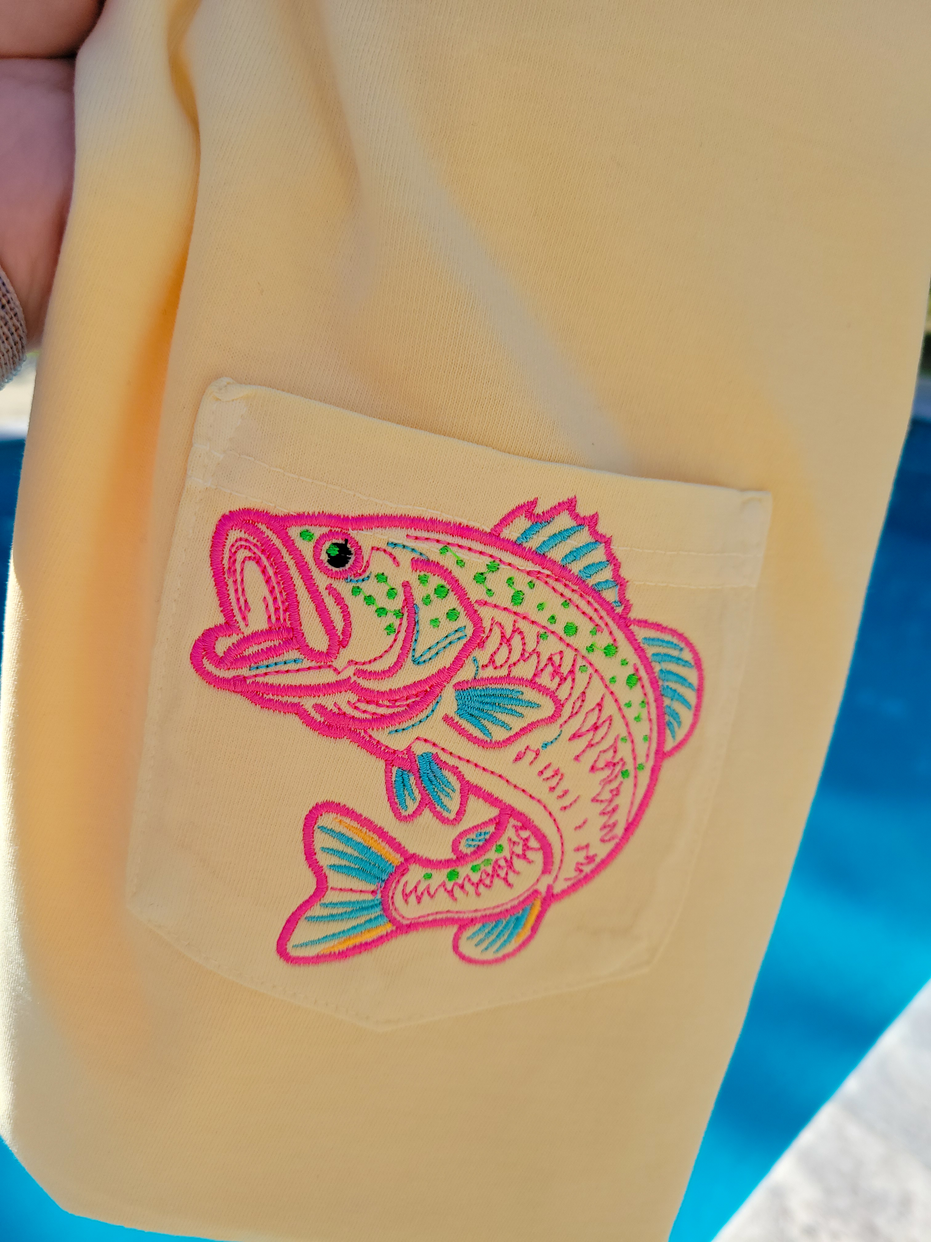 Neon Bass Embroidered Comfort Colors Pocket T-Shirt