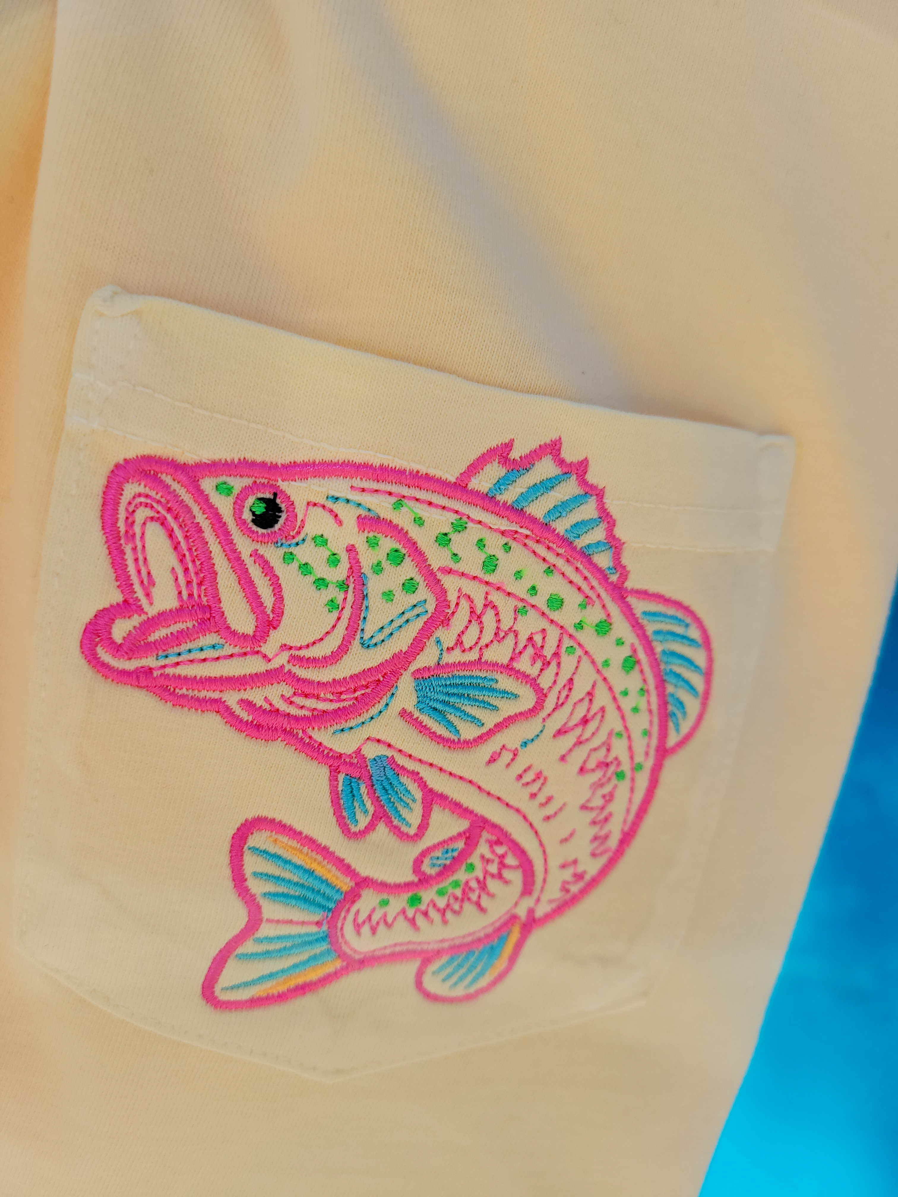 Neon Bass Embroidered Comfort Colors Pocket T-Shirt