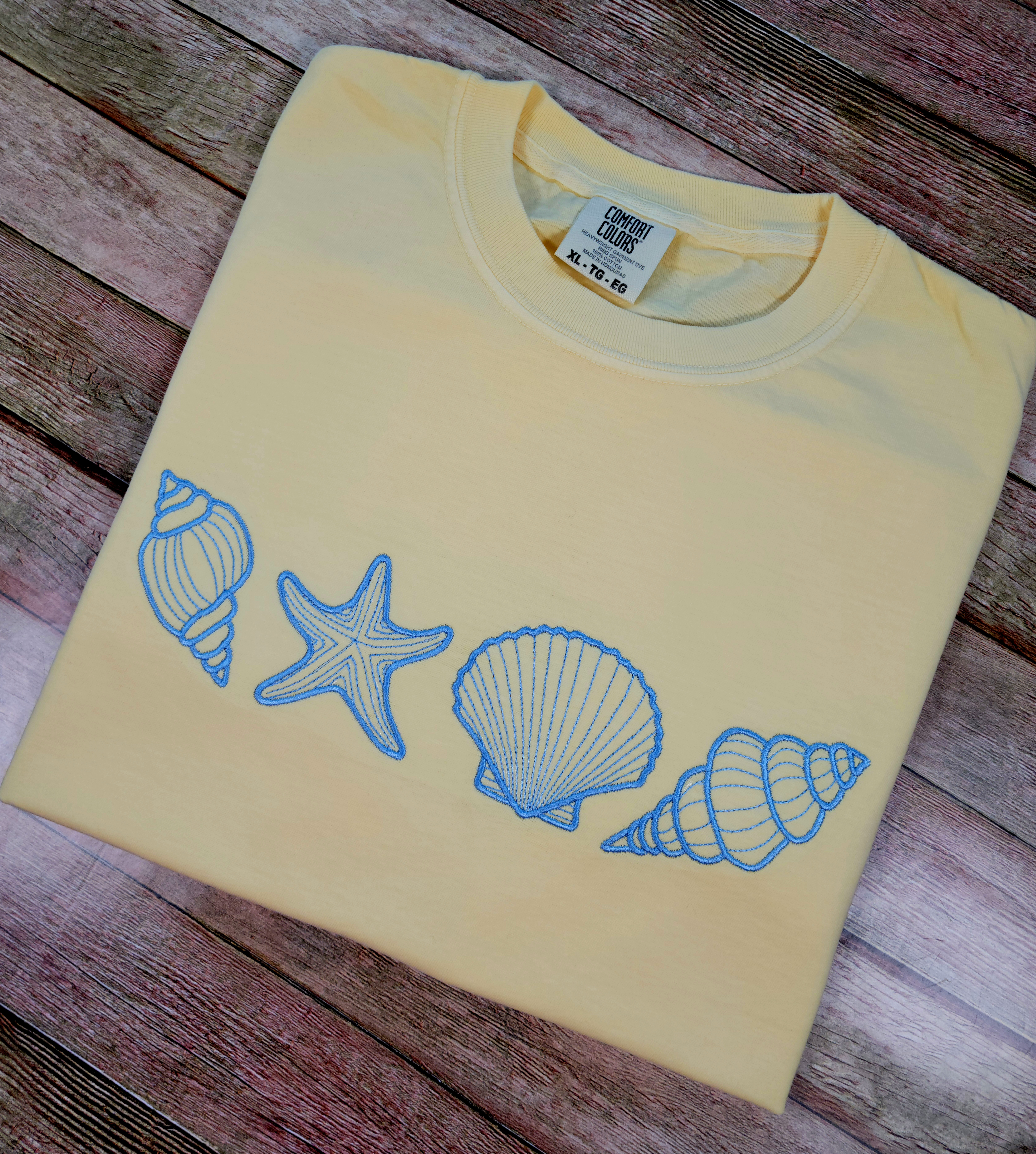 Coastal Seashell Embroidered Comfort Colors T-Shirt