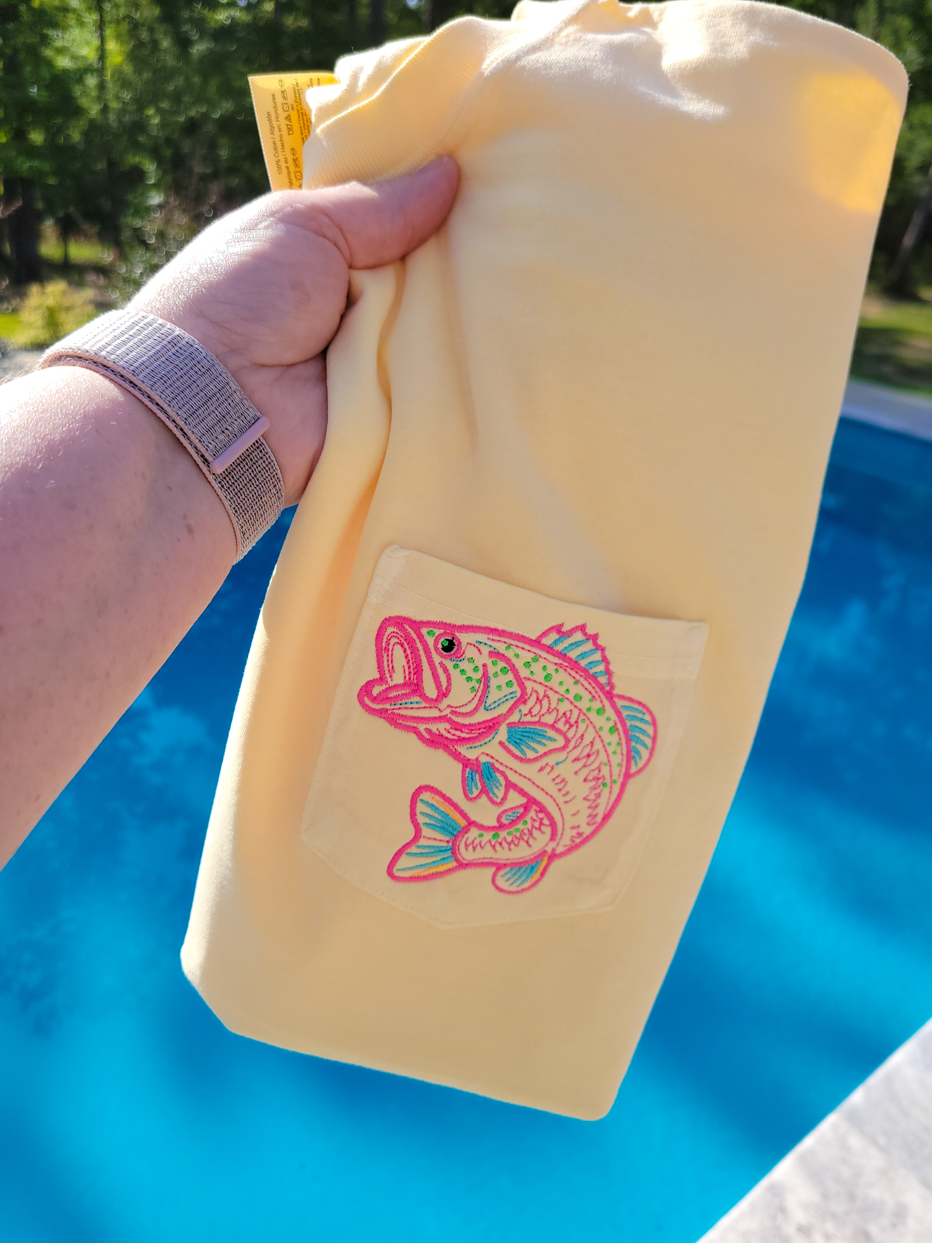 Neon Bass Embroidered Comfort Colors Pocket T-Shirt