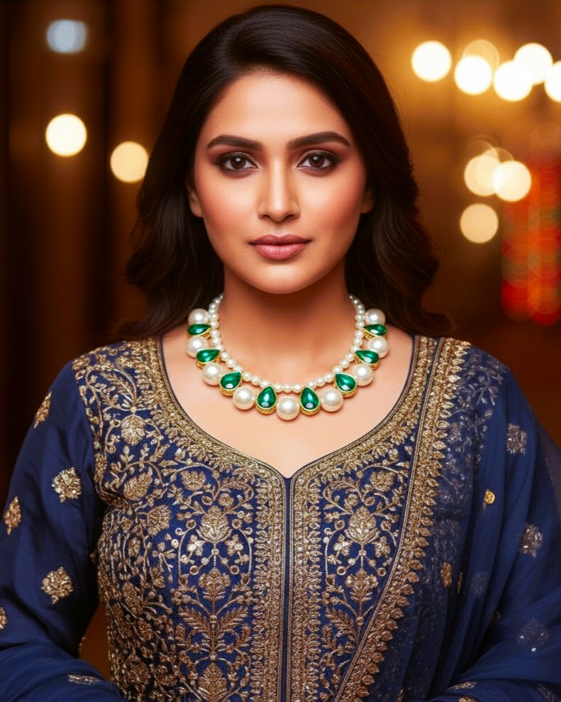 Pearl & Green Statement Necklace