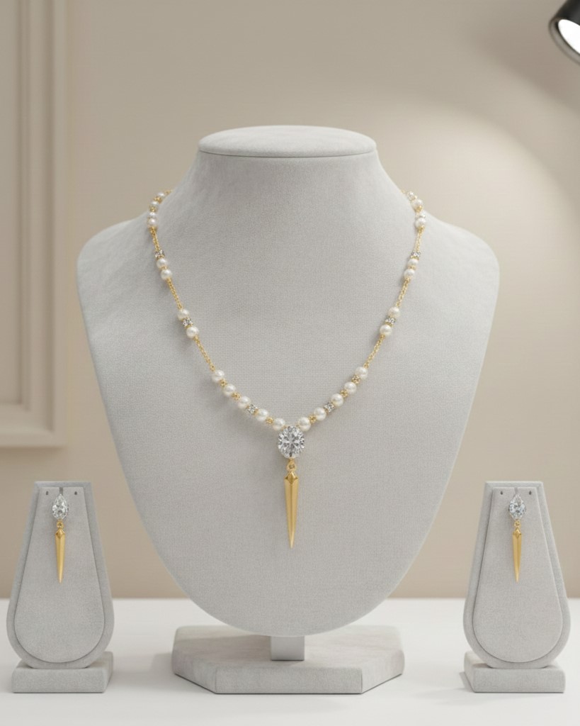 Pearl and Gold Drop Necklace Set