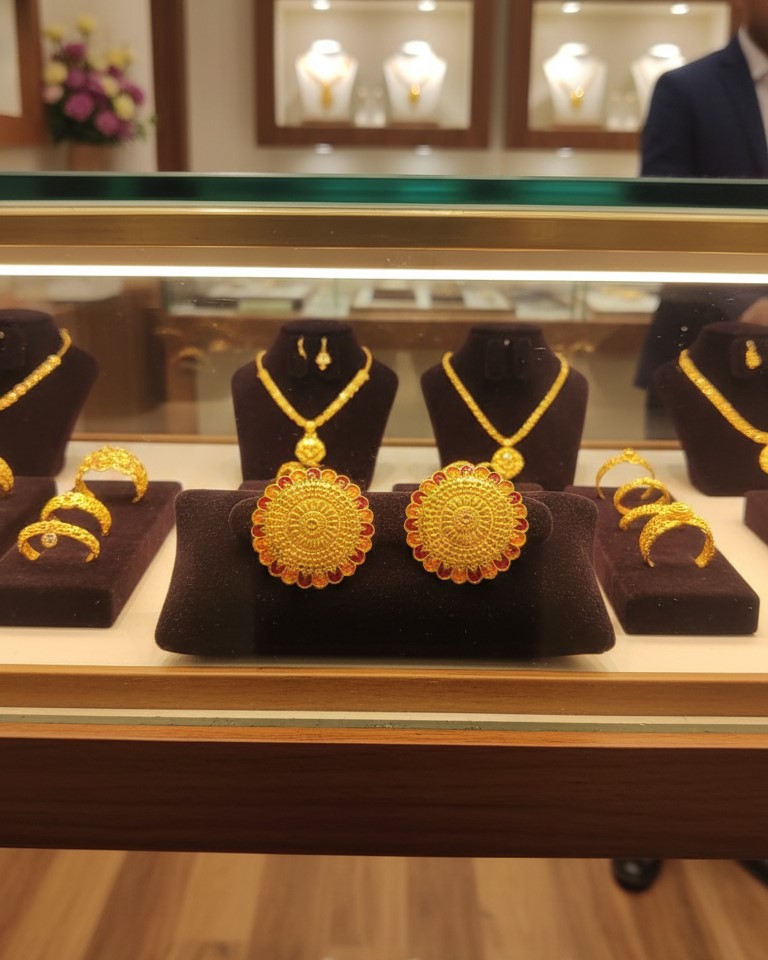 Traditional Flower One Gram Gold  Plated Earrings Set