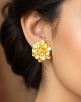Double Layer Flower Design Ear Ring Gold Plated