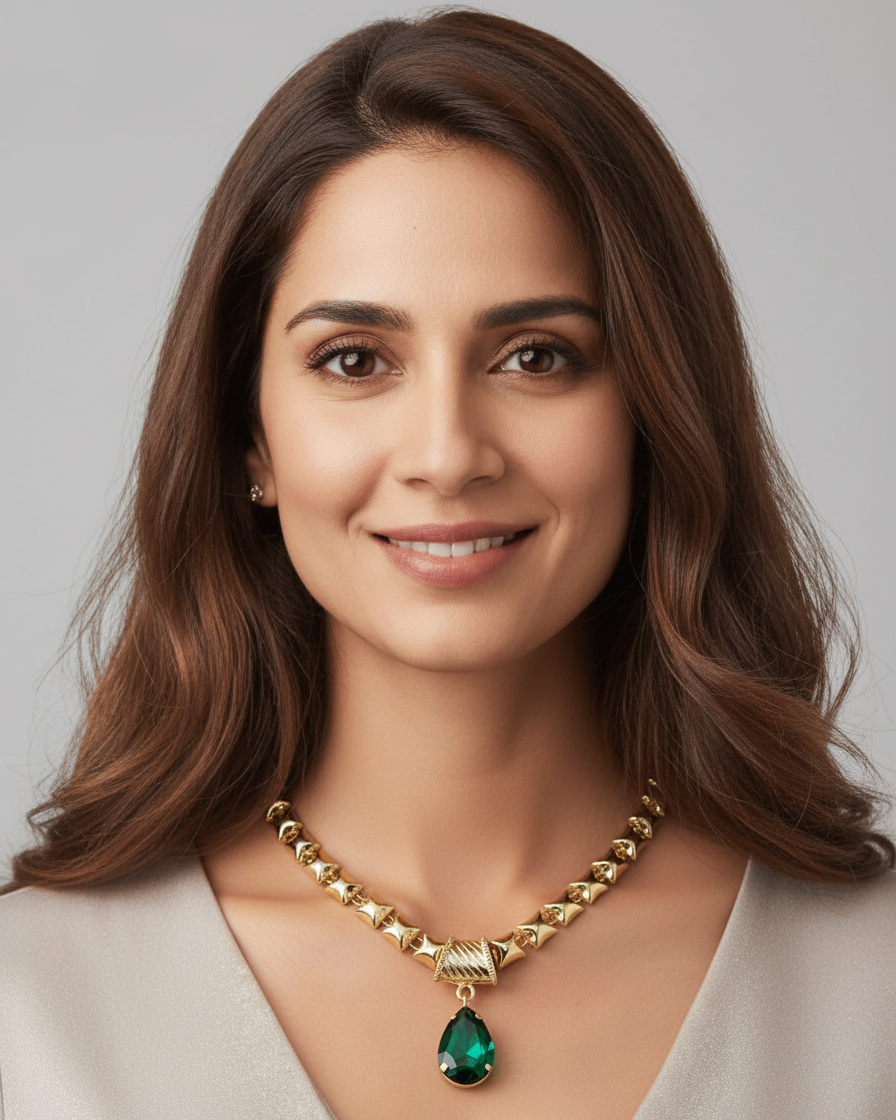 Green Stone Pendent Axe Design Necklace