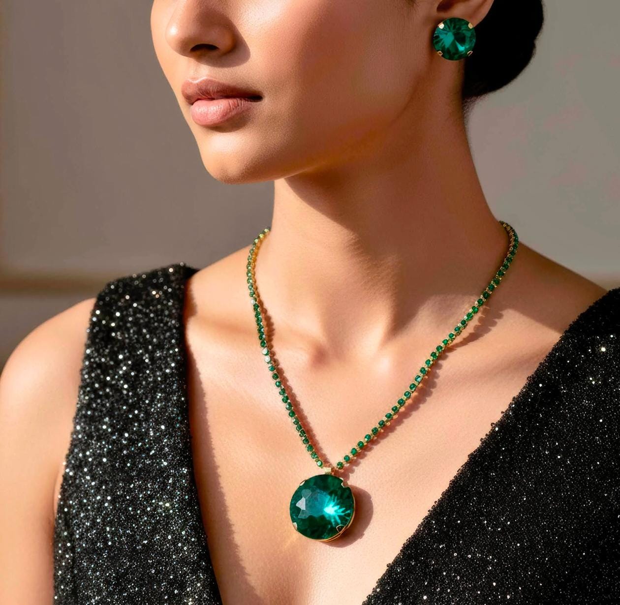 Emerald Green Stone Necklace with Green Stone Pendent