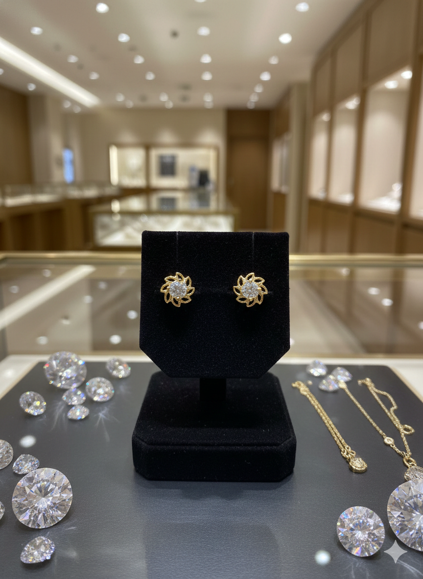 Sharp Flower Design Ear Ring Gold Plated