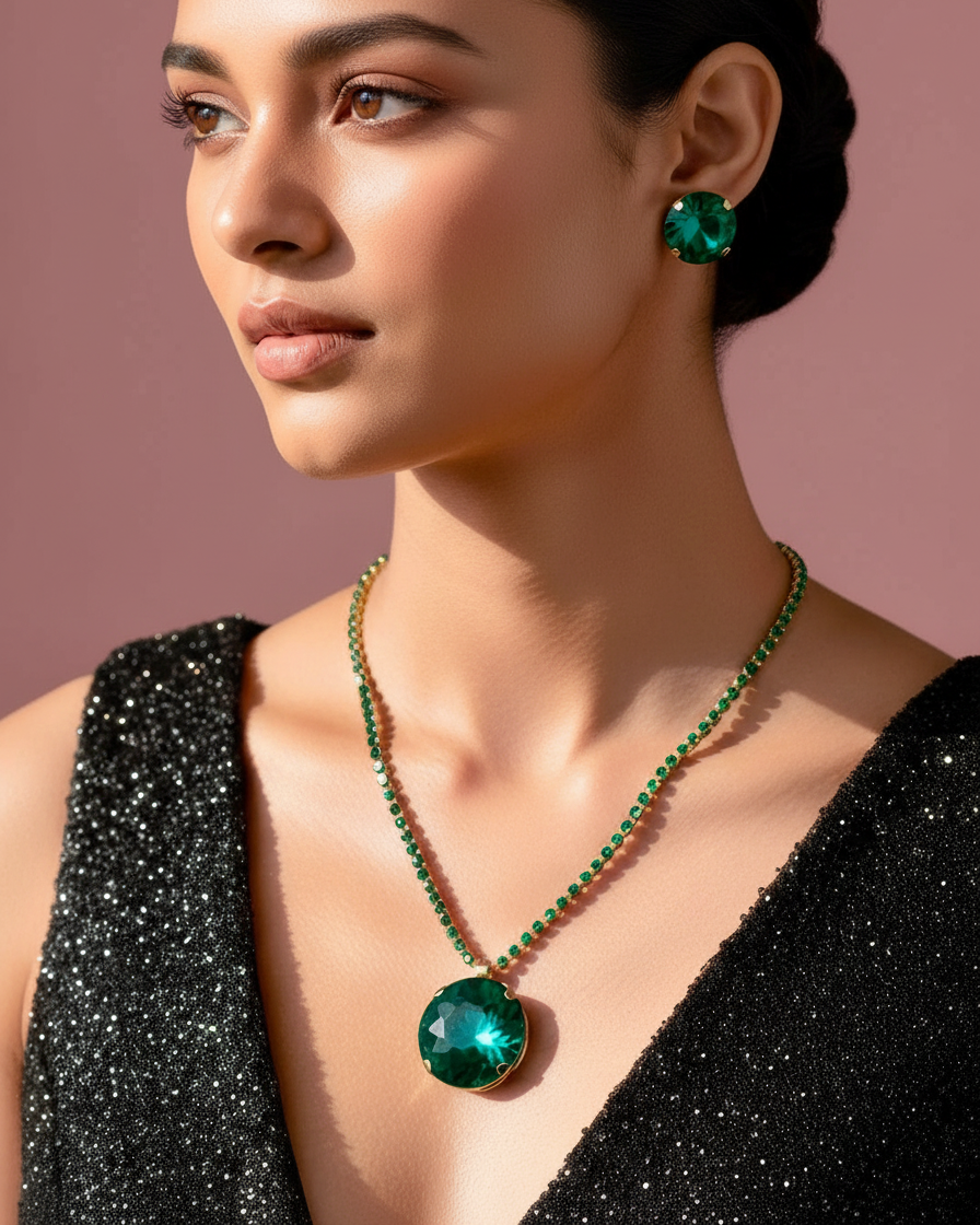 Emerald Green Stone Necklace with Green Stone Pendent