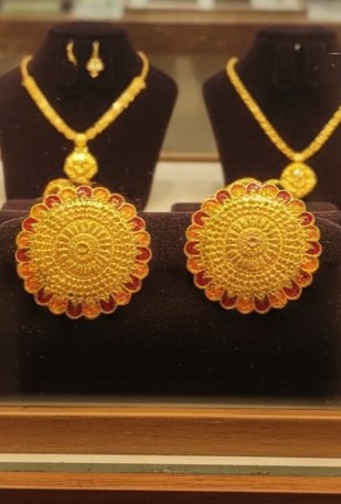 Traditional Flower One Gram Gold Plated Earrings Set
