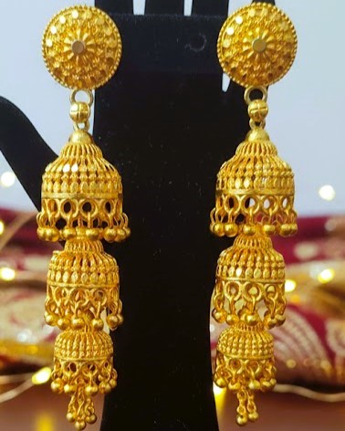 Triple Layer Gold Plated Jhumka Earrings