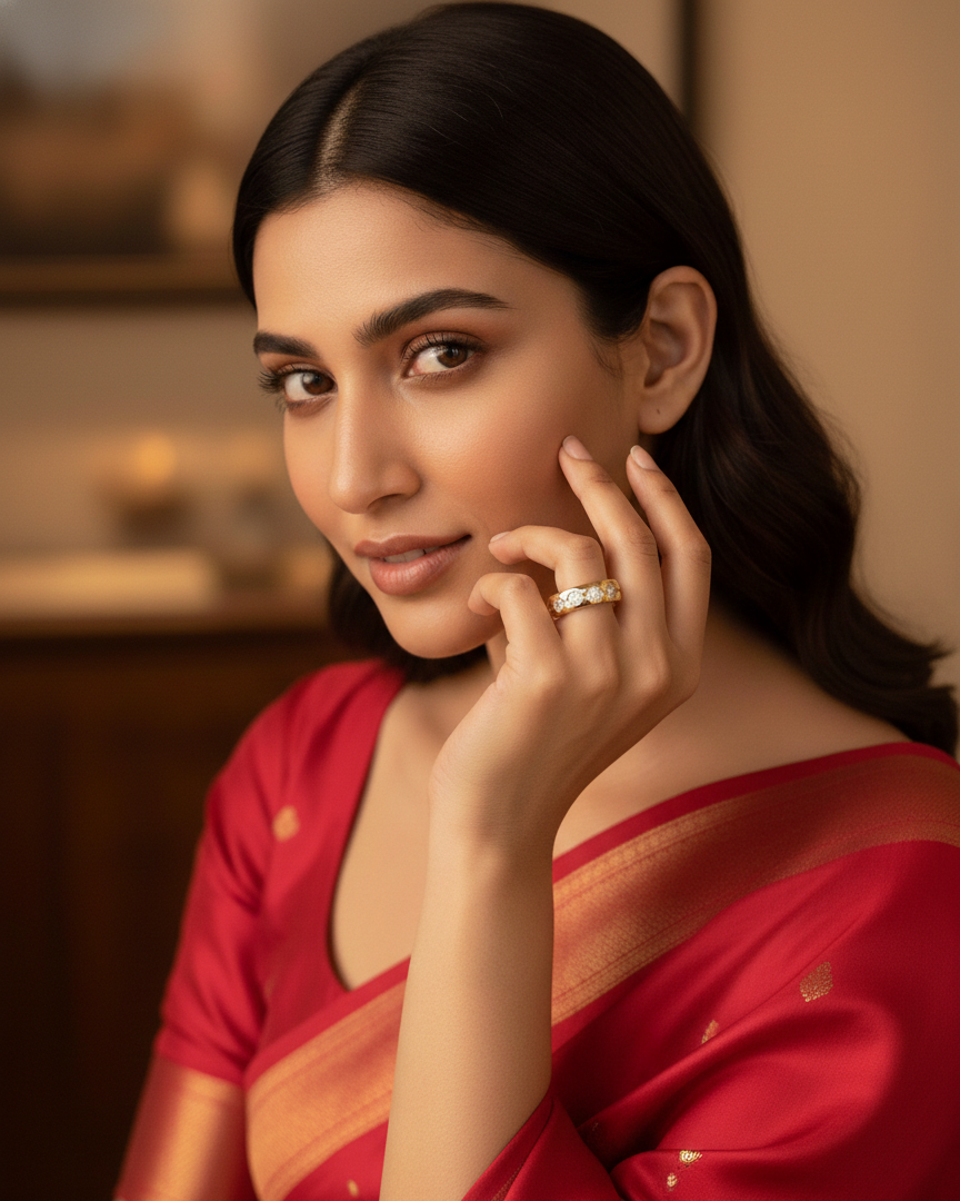 Two Line White Stone Ring Gold Plated