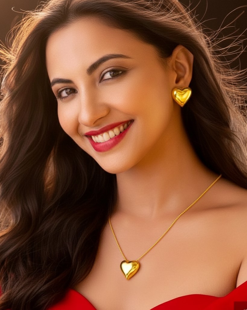 Heart Pendant Chain with Earrings Gold Plated